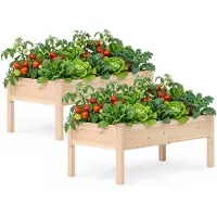 Costway Hochbeet Holz, Pflanzbeet für Kinder, 122 x 62 x 48 cm, Pflanzkasten bis 130 kg, Blumenkübel mit Ablauflöchern, Kräuterbeet rechteckig, Natur