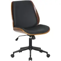 CLP Bürostuhl Ergonomisch Mitch, höhenverstellbarer Schreibtischstuhl für Home Office und Büro, Drehstuhl mit Holzschale mit Wippfunktion, Farbe: walnuss/schwarz, Gestellfarbe: schwarz