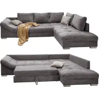 Luma-home Ecksofa modern Schlafsofa Eckcouch Polsterecke L-Form Ottomane rechts Cord Grau / 17201