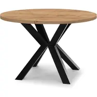 Dekori.Interiors Runder Esstisch Schwarz RAL 120/220 cm ausziehbar, Eiche Craft Golden mit Buchenholzgestell - Loft, rustikal
