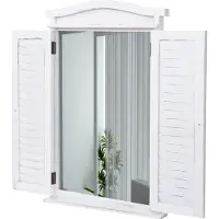 Mendler Wandspiegel Badspiegel Badezimmer Spiegelfenster mit Fensterläden, 71x46x5cm shabby weiß