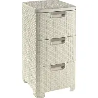 Curver Regal mit Schubladen STYLE Rattanoptik 3 x 13,5 Liter cremig