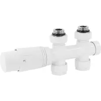 LuxeBath Ventil-Armaturen Set Multiblock, Weiß, Durchgangsform inkl. Thermostatkopf mit Mittelanschluss