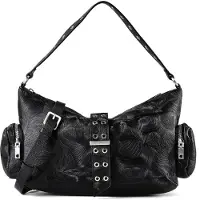 Desigual Tasche schwarz gelasert Ösen seitliche Zip-Fächer