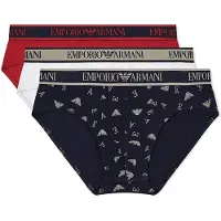 Emporio Armani für Herren. EM000369_AF20669 3er-Set marineblaue Logo-Slips (L), Weiß, Rot, Heimtextilien, Baumwolle
