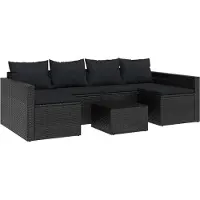 Syfax 2-tlg. Garten-Lounge-Set mit Kissen Schwarz Poly Rattan