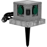 Grafner Gartensteckdose in Steinoptik mit Dämmerungssensor ON/AUTO, 4 Steckdosen, 3680W / 16A, 3 Meter Zuleitung mit Stecker, eckig, Energiesäule Mehrfachsteckdose Außen Outdoor Stein Optik Würfel