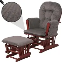 Mendler Relaxsessel HWC-C76, Schaukelstuhl Sessel Schwingstuhl mit Hocker Stoff Cord 320g/m² dunkelgrau Gestell dunkel