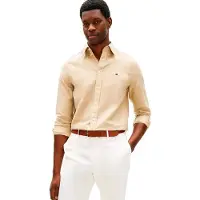 Tommy Hilfiger für Herren. MW0MW42455 Beigefarbenes Freizeithemd (S), Lässig, Baumwolle, Klassisch, Langarm