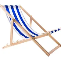 Woodok Liegestuhl Klappbar Holz - Strandstuhl aus Buchenholz bis 120kg, ohne Armlehne - 3-Stufige Rückenlehnenverstellung (Blau/Weiß)