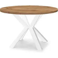 Dekori.Interiors Ausziehbarer runder Esstisch Weiß RAL 110/210 cm, Eiche Wotan mit massiven Buchenholzbeinen – Loft, rustikal