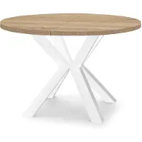 Dekori.Interiors Ausziehbarer runder Esstisch Weiß RAL 90/190 cm, Eiche Sonoma mit massiven Buchenholzbeinen – Loft, rustikal
