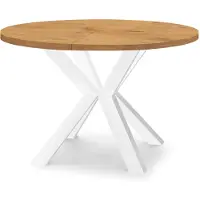 Dekori.Interiors Ausziehbarer runder Esstisch Weiß RAL 110/210 cm, Eiche Lancelot mit massiven Buchenholzbeinen – Loft, rustikal