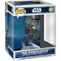Funko POP! FK90812 - Star Wars: The Mandalorian and Grogu POP! Rides Deluxe Vinyl Wackelkopf-Figur The Mandalorian with Grogu in Imperial Remnant AT-RT 9 cm - Neu