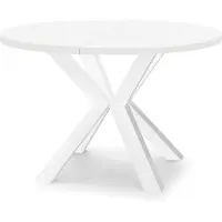 Dekori.Interiors Ausziehbarer runder Esstisch Weiß RAL 90/190 cm mit massiven Buchenholzbeinen – Loft, rustikal