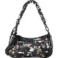 Desigual kleine Tasche schwarz geflochten Floralcollage