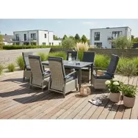 KONIFERA Garten-Essgruppe "Menton", dunkelgrau, Aluminium, Wicker/Kunststoffgeflecht, Sitzmöbel-Sets, Garten-Essgruppe, bestehend aus 6 Sesseln mit 6 Sitzauflagen und 1 Tisch