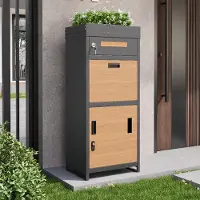 OKWISH Paketbriefkasten mit Zahlenschloss mit Integriertem Blumentrog mit Briefkasten Für Eingangsbereich Verzinkter Stahl Grau Holzoptik