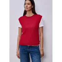 Street One Stricktop , Damen, Gr. 40, rot (salsa rot), Jersey, Obermaterial: 49% Polyester, 41% Baumwolle, 10% Viskose, unifarben, tailliert hüftbedeckend, Rundhals, Tops Stricktop, im Strick-Look