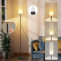 ZMH LED Stehleuchte Stoff Standlampe Wohnzimmer Dimmbar Standleuchte Vintage Stehlampe Beige Lampenschirm Wohnzimmerlampe Seilzugschalter Retro