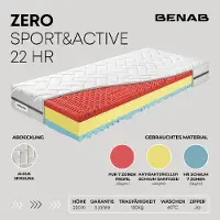 Benab Kaltschaummatratze Zero Sport&Active 22 HR Matratze 80 x 195 cm H3 / H4 hart 22 cm hohe Kaltschaummatratzen, Algua Spirulina, PUR, HR, Antibakteriell, Knoben
