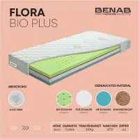Benab Kaltschaummatratze Flora Bio Plus Matratze 80 x 195 cm H3 / H4 hart 16 cm hohe Kaltschaummatratzen, Aloe Vera, PUR, HR, BIO Schaum, Kokosnuss, 7 Zonen, Partnermatratze