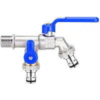 INF Frostsicherer Doppelkopf Wasserhahn aus Kupfer, Modell 1/2x3/4x3/4, 15,3x10,2x3 cm