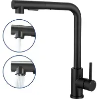 Aica Sanitär GmbH AICA Hochdruck Küchenmischbatterie, 304 Edelstahl, Ausziehbare Brause, 2 Sprühfunktionen, Schwarz