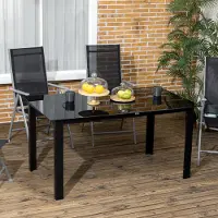 Sweiko Gartentisch für 6 Personen, wetterbeständig, gehärtetes Glas, Terrassentisch, 150 cm x 90 cm x 74 cm, Schwarz