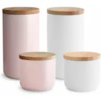 Springlane Keramik Vorratsdosen 4-tlg. Set mit Holzdeckel Sweet Scandi, er Kautschukholz-Deckel, Aufbewahrungsdosen, Frischhaltedosen