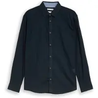 Tom Tailor Langarmhemd , Herren, Gr. S, N-Gr, blau (sky captain blau), Web, Obermaterial: 55% Leinen, 45% Baumwolle, normal hüftbedeckend, Rundhals, Hemden Langarmhemd, mit Leinen