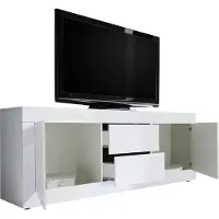 Dmora TV-Möbel Sinello 210x43x65 cm, Hochglanz Weiß, 2 Fächer, Grifföffnung