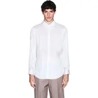 Armani Exchange für Herren. XM001817AF13235F0148 Hemd mit regulärer Passform aus weißem Viskose-Twill (L), Lässig, Klassisch, Langarm