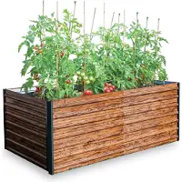 STREND PRO Beet Garden, 200x100x77cm, 3D-Design in Holzoptik, Metall, Hochbeet