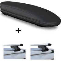 VDP Dachbox VDPMAA460 460Ltr schwarz matt abschließbar + Dachträger CRV107 kompatibel mit VW Tiguan (5 Türer) 2007-2016