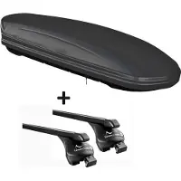 VDP Skibox schwarz matt -MAA 460M 460 Liter abschließbar + Relingträger Dachgepäckträger aufliegende Reling im Set kompatibel mit für Opel Zafira II 2007-2014
