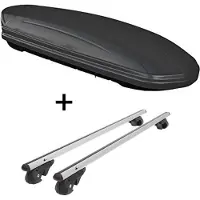 VDP Skibox VDPMAA460 460Ltr schwarz matt abschließbar + Alu Relingträger VDP004XL kompatibel mit für VW Sharan 96-09