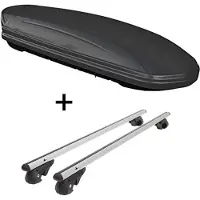 VDP Skibox VDPMAA460 460Ltr schwarz matt abschließbar + Alu Relingträger VDP004XL kompatibel mit für Dacia Logan Kombi/MCV ab 04