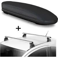 VDP Dachbox VDPMAA460 460 Liter schwarz matt abschließbar + Dachträger EVO ALU kompatibel mit für Mazda 2 (DE) 3-5 Türer 2007-2015