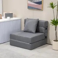 Sweiko Schlafsessel Relaxsessel Gästebett. abnehmbarer Bezug, 70 cm x 70 cm x 61 cm, Dunkelgrau