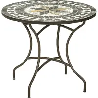 Dehner Mosaiktisch Diana, mediterraner Gartentisch, Ø 90 cm, Höhe 75 cm, Stahl/Stein, braun/grau/weiß
