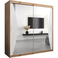 MEBLE KRYSPOL Kleiderschrank, Schiebetürenschrank Schlafzimmer, Schrank mit Spiegel MONACO 200 cm