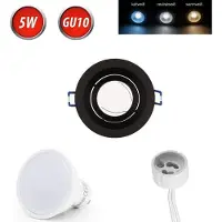 LED line Einbaustrahler GU10 Einbaurahmen 35° Schwenkbar Ø85mm Bohrloch Aluminium inkl. GU10 5W Warmweiß 350 Lumen LED Leuchtmittel Schwarz Rund