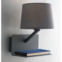Eco-Light LED Wandlampe Grau Stoff Lampenschirm, USB Lampe mit Handy Ladefunktion & Ablage