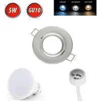LED line Einbaustrahler GU10 Einbaurahmen 35° Schwenkbar Ø70mm Bohrloch Aluminium inkl. GU10 5W Neutralweiß 350 Lumen LED Leuchtmittel Silber Rund