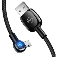 Mcdodo 90 Grad 1.5M Typ-C Winkelstecker Aut. Ausschalten Funktion 2A Ladekabel mit LED Licht Schnell Nylon Schwarz