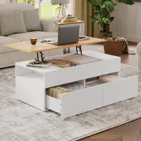Novavision 100*50*40cm couchtisch Höhenverstellbarer Kaffeetisch mit Verstecktem Stauraum, wohnzimmertisch mit 2 schubladen,Sofatisch mit halboffenem Stauraum