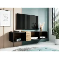 Sonstiges TV Stand VENTI II 160 cm Artisan Eiche Schwarz Matt Hängender Eichenfarbeinsatz Lowboard Schrank TV Tisch Sideboard Kommode Hi-Fi Tisch