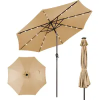 KOMFOTTEU Sonnenschirm 300 cm mit LED, Gartenschirm knickbar, Terrassenschirm mit Kurbel & 8 Rippen & Sonnenschutz, Marktschirm Ampelschirm für Garten, Balkon