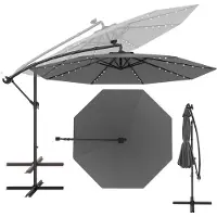 KOMFOTTEU 3 m Sonnenschirm mit LED, Terrassenschirm mit UV-Schutz & Kreuzfuß, Kurbelschirm neigbar, Marktschirm Gartenschirm für Hof, Pool